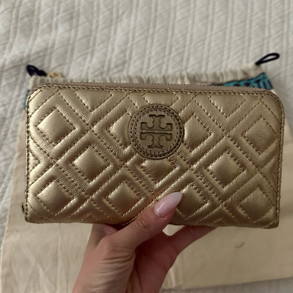 Tory Burch Gold Quilted Wallet